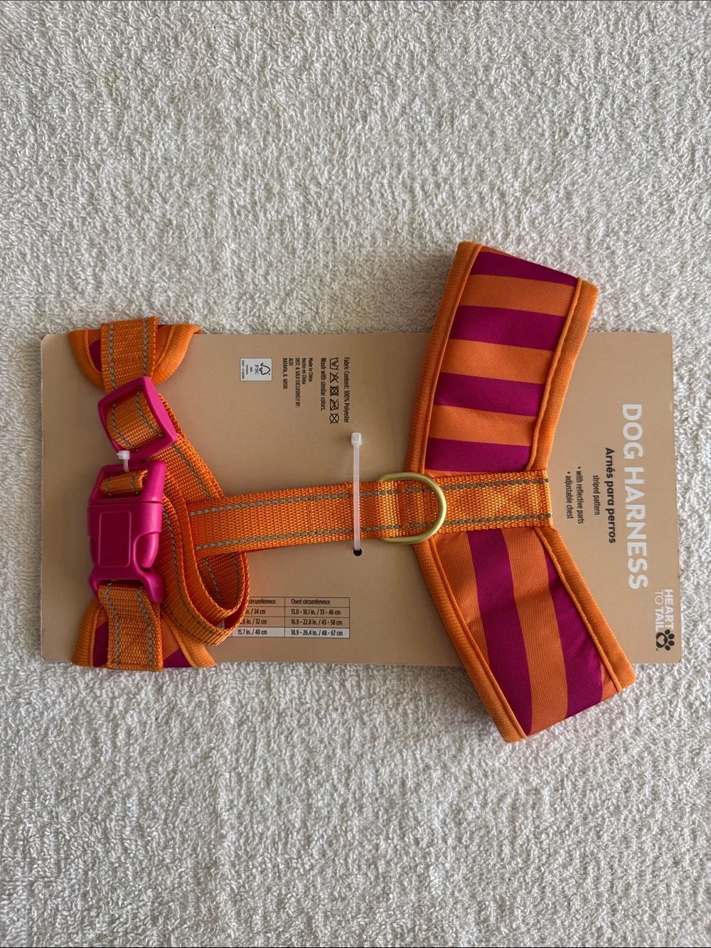 Heart To Tail Orange & Pink Striped Dog Harness - Large